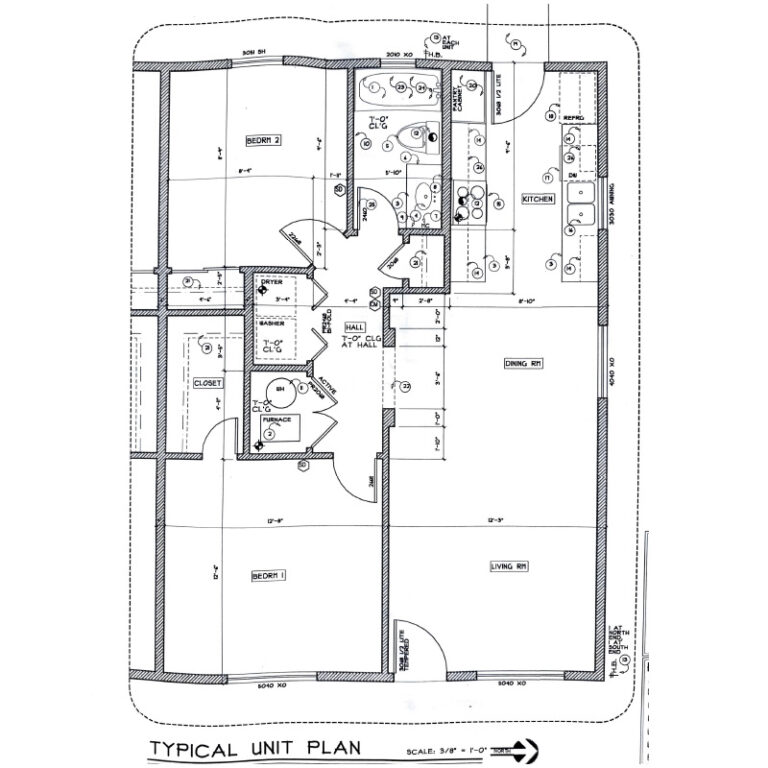 Floor plan of a 2-bedroom apartment at Railroad Spur Apartments in Williams Arizona showing kitchen, living room, and bathroom layout